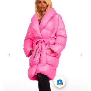 **Rockstar originall long pink puffer wrap button up coat